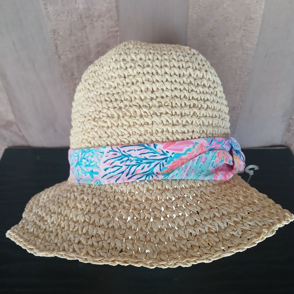 💎 Lilly Pulitzer Tropical Bucket Hat Multi Splash Dance Straw NWOT - Picture 9 of 9
